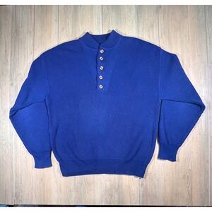 Vintage Castle Square Blue Ribbed LG Cotton‎ Button neck henley made in USA
